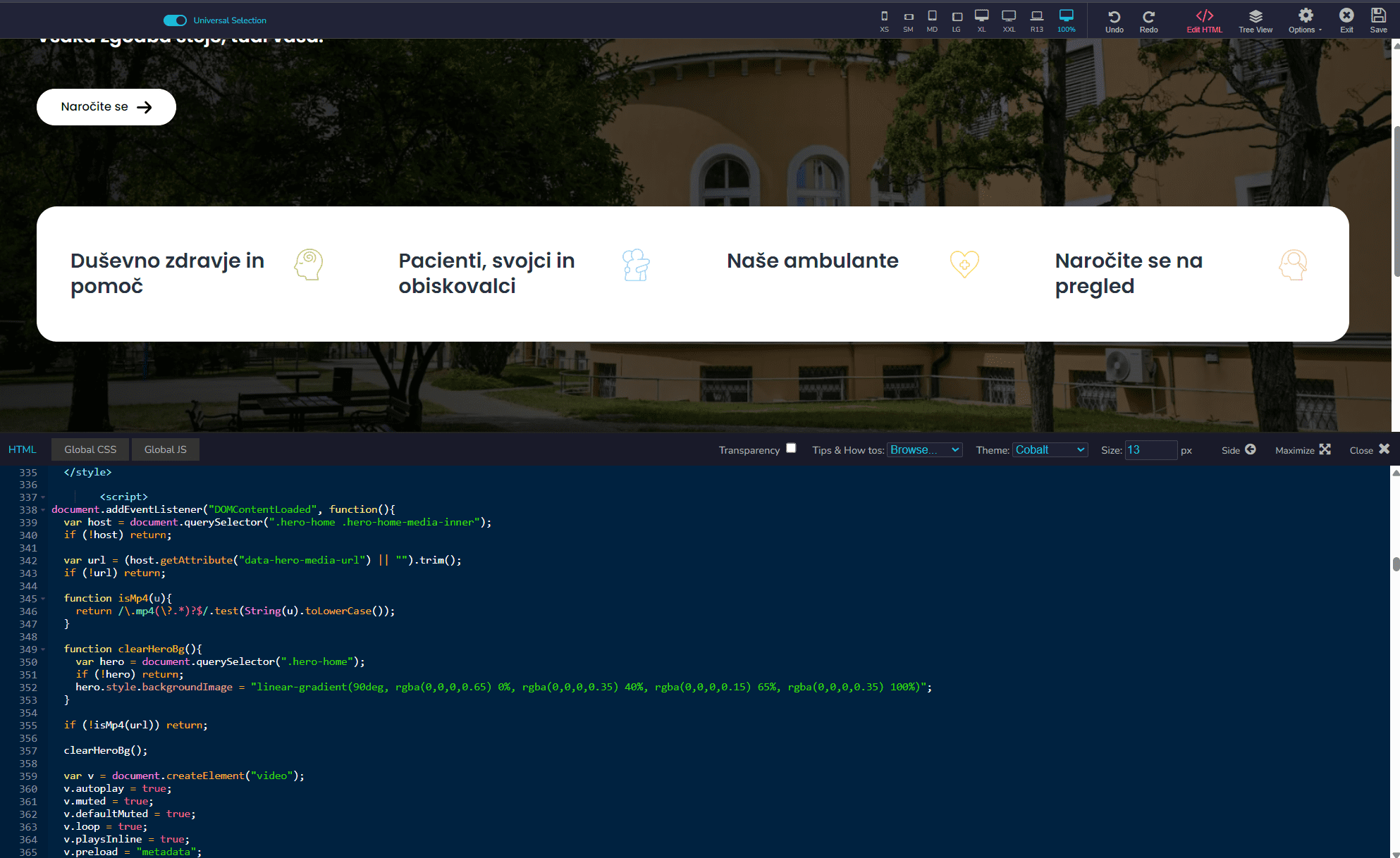 PB Programing spletna stran s prikazom kode in uporabniškega vmesnika