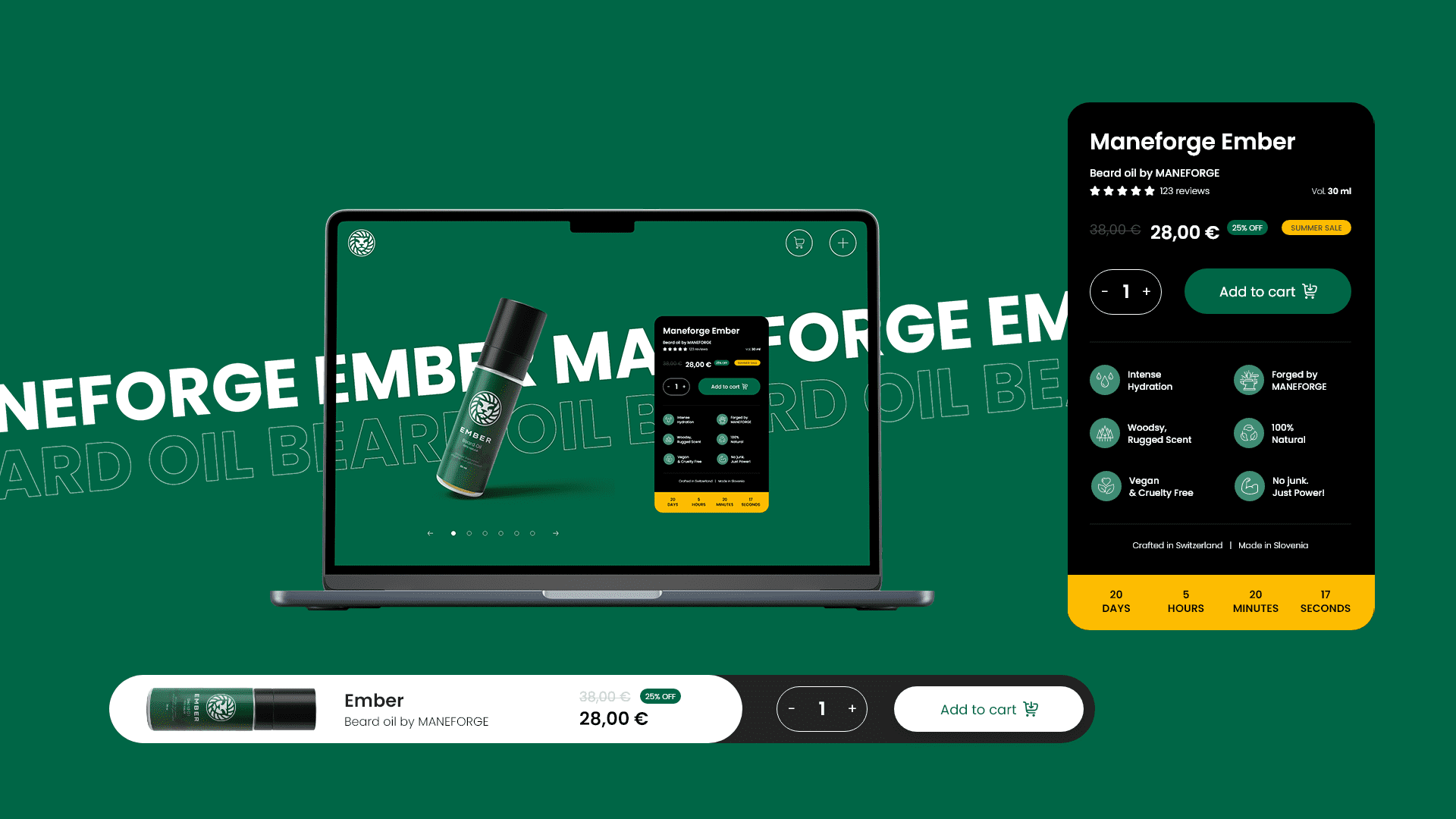 MANEFORGE spletna trgovina prikazana na prenosniku in telefonu